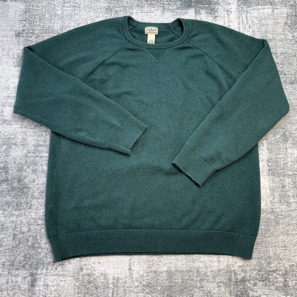 LL Bean Sweater Mens 2XLT Green Wicked Soft Cotton Cashmere Crewneck Jumper